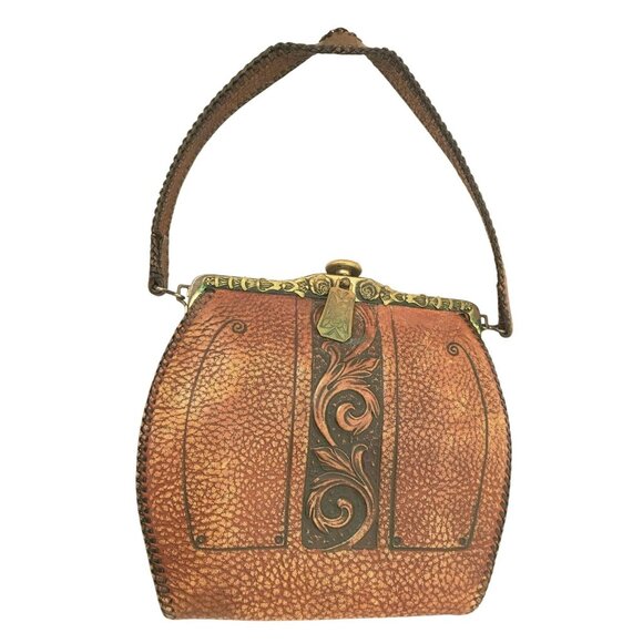 Vintage Handcrafted Leather Purse With Ornate Brass Clasp - Picture 1 of 11